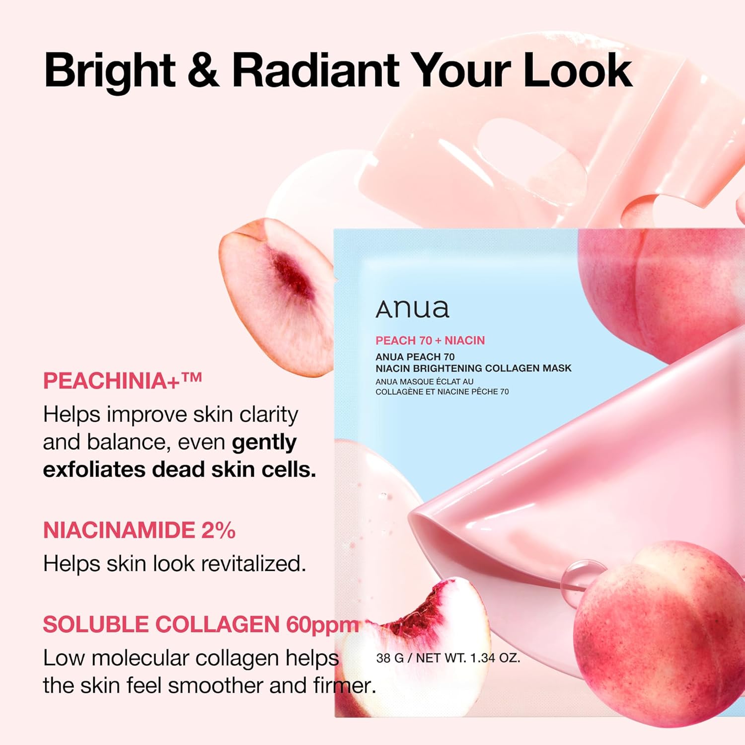 Anua Peach 70 Niacin Brightening Collagen Mask 38 g (4ea)