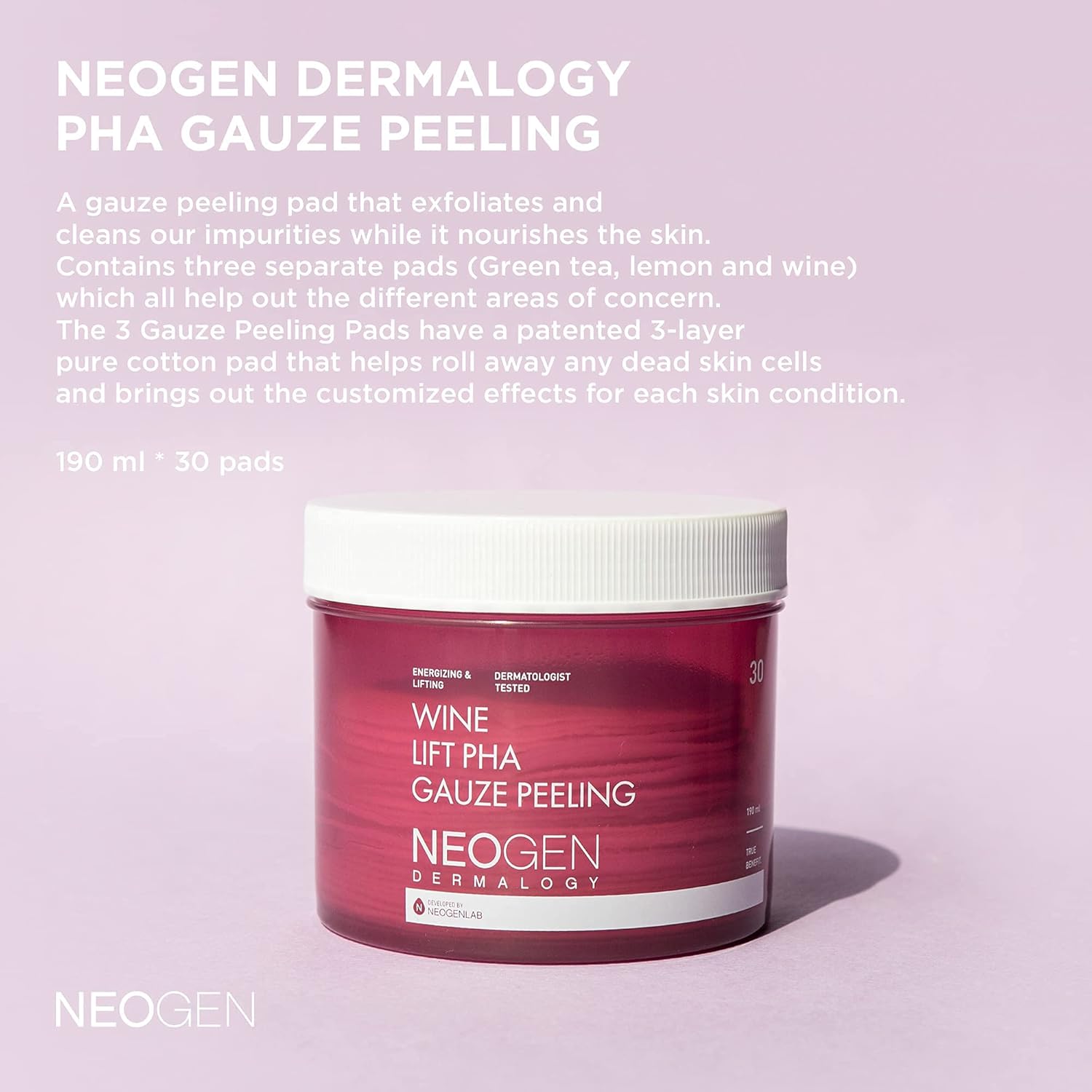 Neogen Wine Lift PHA Gauze Peeling 190 mL (30 pc)
