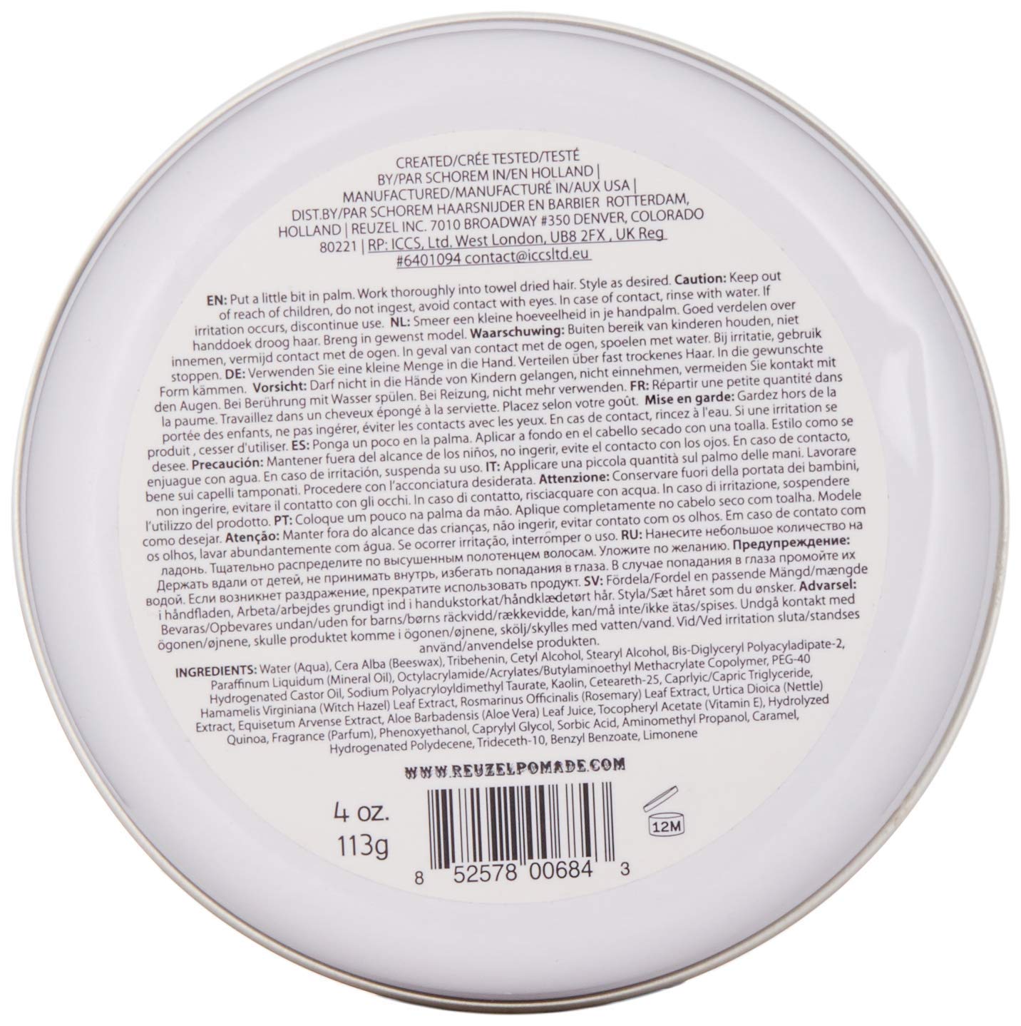 Reuzel: Clay Matte Pomade 113 g (4 oz) Styling Reuzel